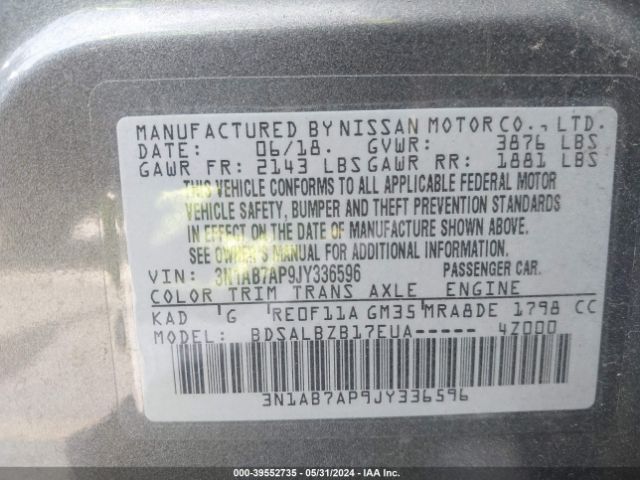 3N1AB7AP9JY336596 Nissan SENTRA S