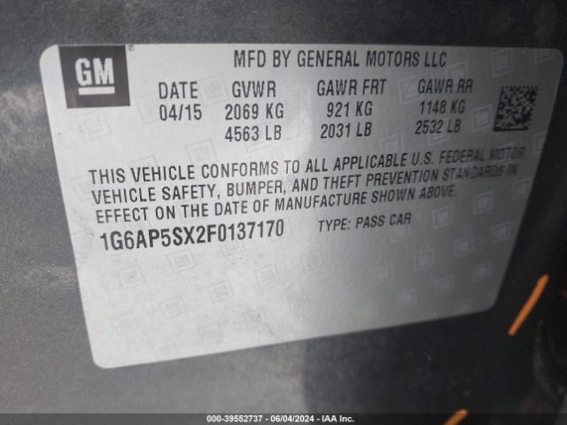 1G6AP5SX2F0137170 Cadillac Cts Standard