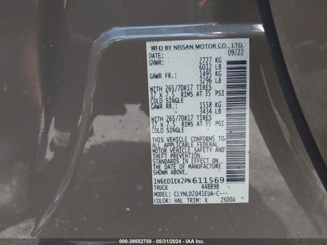 Nissan Frontier Pro-4x 4x4 2023 1N6ED1EK2PN611569 Image 9