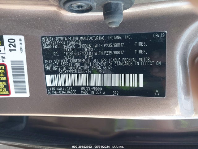 5TDYZ3DC3LS050214 Toyota SIENNA XLE