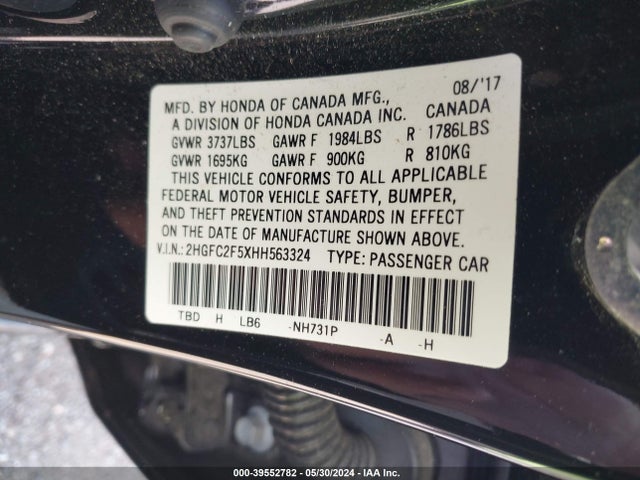 Honda Civic Lx 2017 2HGFC2F5XHH563324 Image 9
