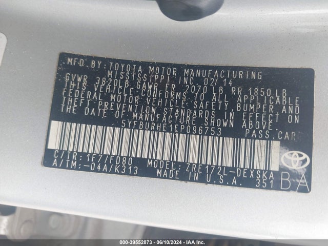 Toyota Corolla S Plus 2014 5YFBURHE1EP096753 Image 9
