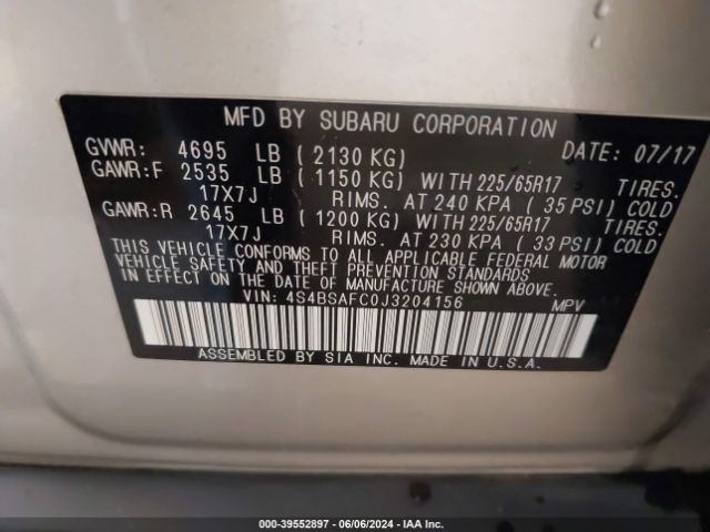 4S4BSAFC0J3204156 Subaru Outback 2.5i Premium