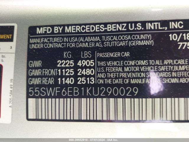 55SWF6EB1KU290029 Mercedes-Benz Amg C 43 4matic
