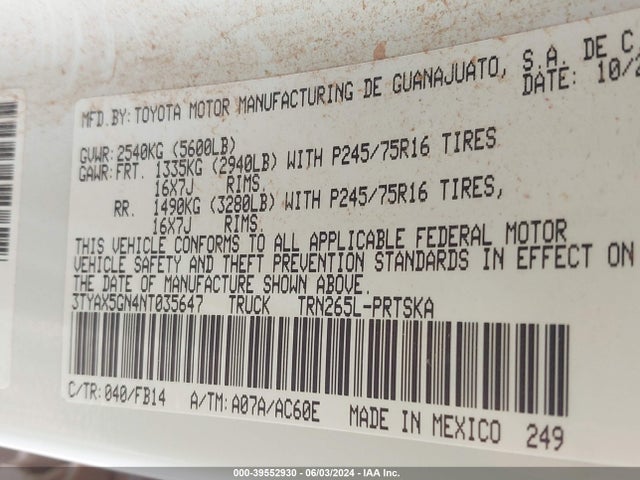 Toyota Tacoma Sr 2022 3TYAX5GN4NT035647 Image 9