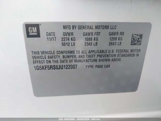 1G6KF5RS0JU122007 Cadillac Ct6 Premium Luxury