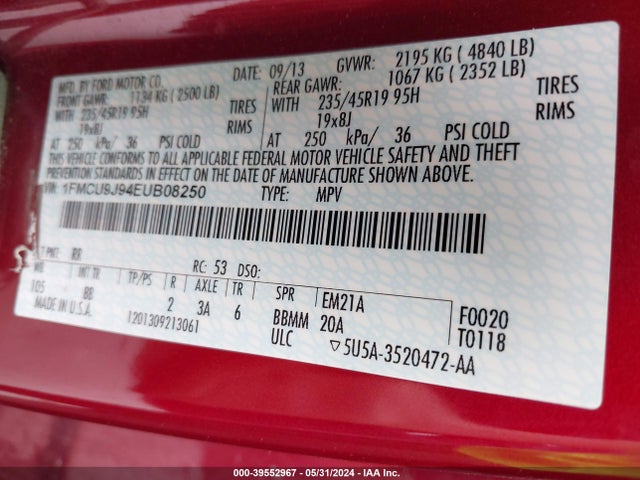 Ford Escape Titanium 2014 1FMCU9J94EUB08250 Image 9