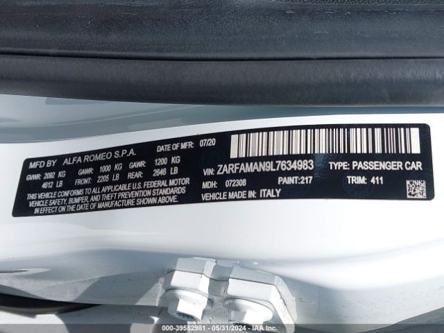ZARFAMAN9L7634983 Alfa Romeo Giulia Rwd