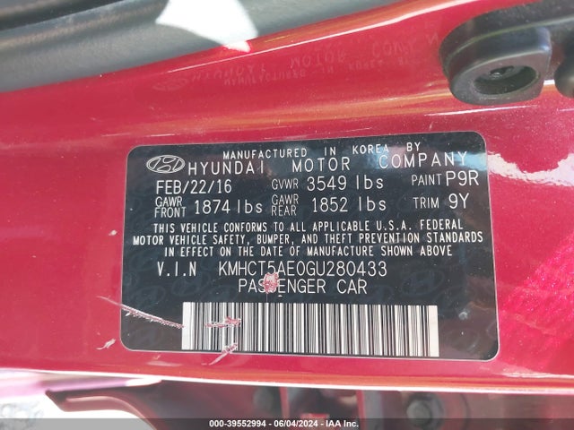 Hyundai ACCENT SE 2016 KMHCT5AE0GU280433 Image 9