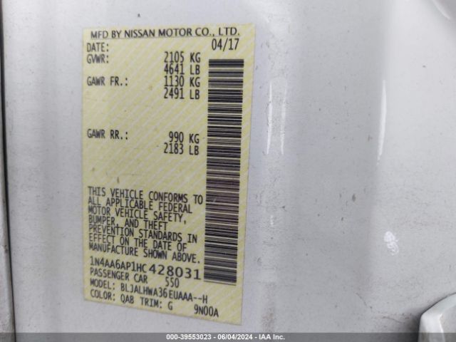 1N4AA6AP1HC428031 Nissan Maxima 3.5 Platinum