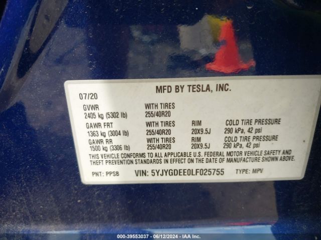 5YJYGDEE0LF025755 Tesla Model Y