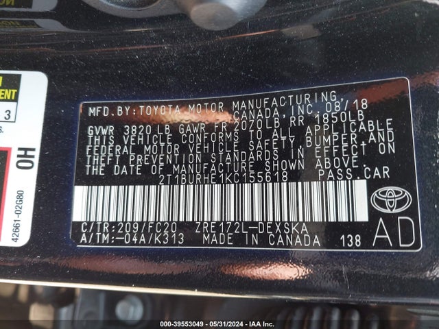 Toyota COROLLA SE 2019 2T1BURHE1KC155618 Image 9