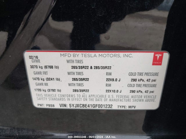 2016 TESLA MODEL X 5YJXCBE41GF001232 Photo 8