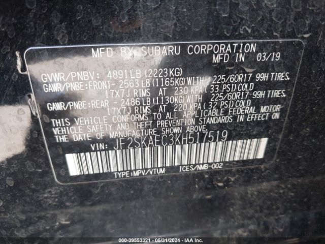 JF2SKAEC3KH517519 Subaru Forester Premium