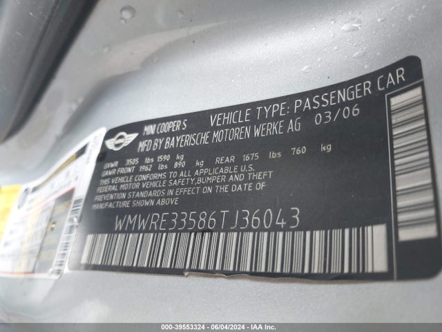 2006 MINI COOPER S WMWRE33586TJ36043 Photo 8
