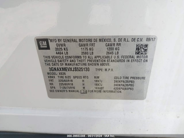 Chevrolet Equinox Premier 2018 3GNAXMEVXJS525130 Image 9