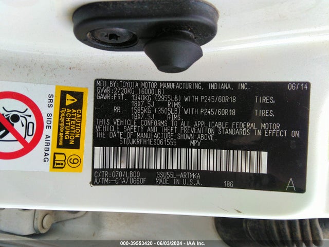 Toyota Highlander Xle V6 2014 5TDJKRFH1ES061555 Image 9