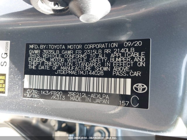Toyota COROLLA LE 2021 JTDEPMAE1MJ144028 Image 9