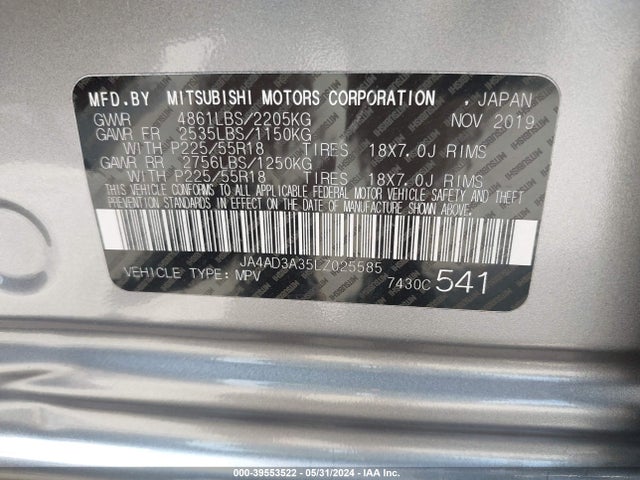 Mitsubishi Outlander Se 2.4 2020 JA4AD3A35LZ025585 Image 9