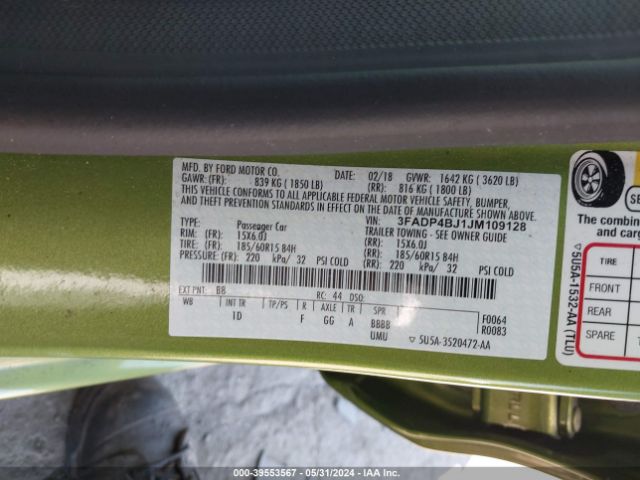 3FADP4BJ1JM109128 Ford FIESTA SE