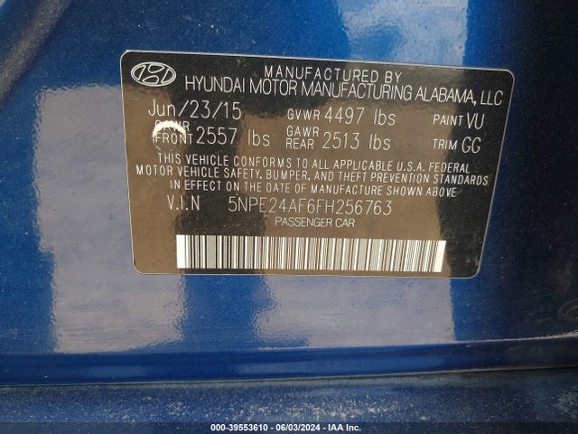 Hyundai SONATA SE 2015 5NPE24AF6FH256763 Image 9