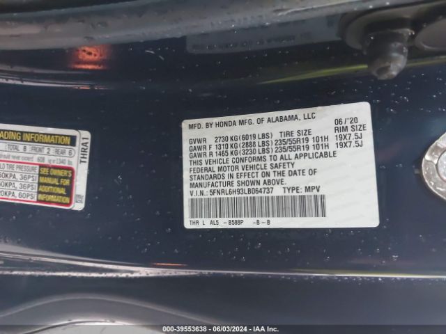 5FNRL6H93LB064737 Honda Odyssey Elite