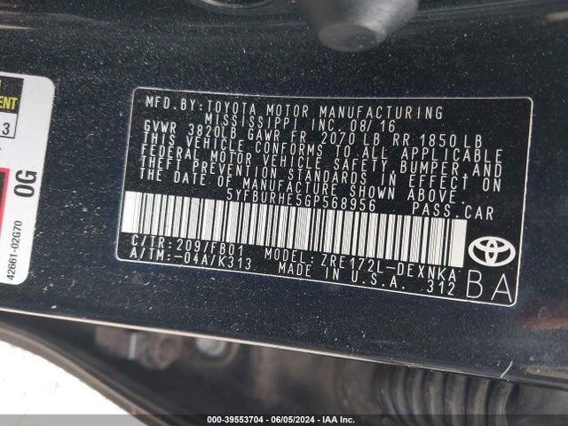 Toyota COROLLA LE 2016 5YFBURHE5GP568956 Image 9