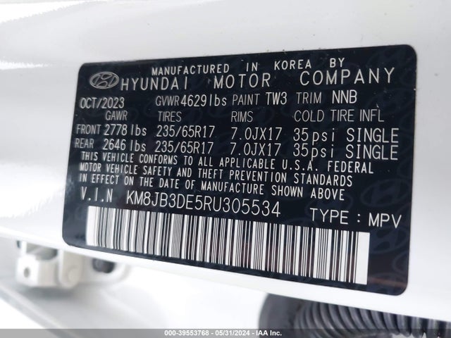 Hyundai TUCSON SEL 2024 KM8JB3DE5RU305534 Image 9