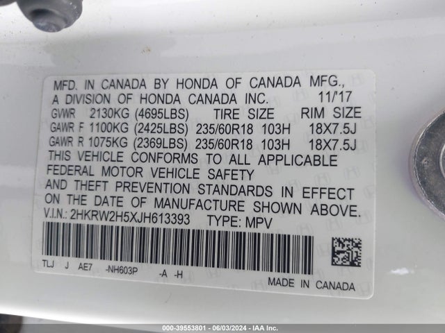Honda CR-V EX 2018 2HKRW2H5XJH613393 Image 9