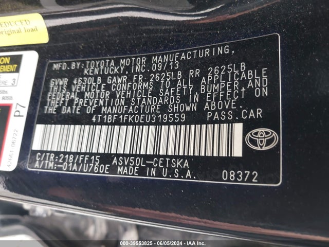 Toyota CAMRY SE 2014 4T1BF1FK0EU319559 Image 9