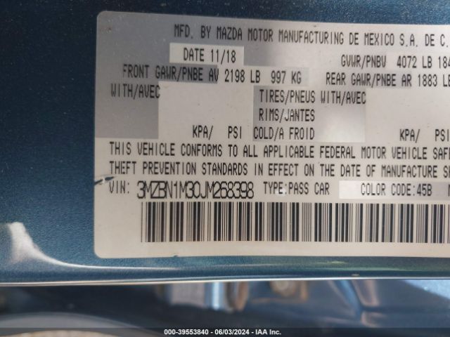 3MZBN1M30JM268398 Mazda Mazda3 Grand Touring