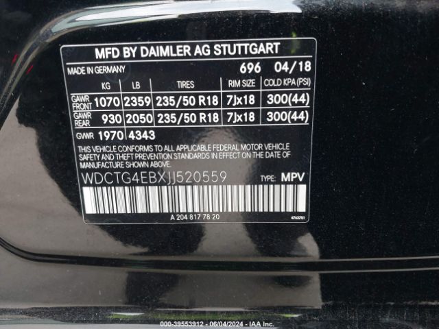 WDCTG4EBXJJ520559 Mercedes-Benz GLA 250