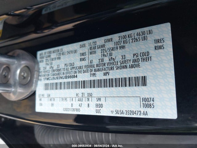 Ford Escape Titanium 2022 1FMCU9J93NUB98684 Image 9