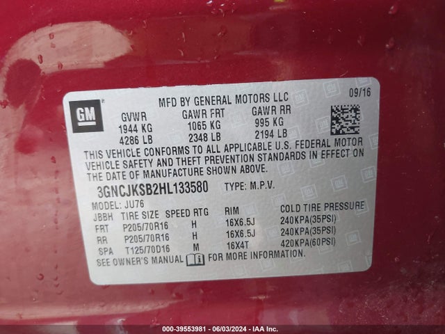 Chevrolet TRAX LS 2017 3GNCJKSB2HL133580 Image 9