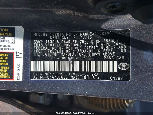 Toyota CAMRY SE 2016 4T1BF1FK8GU537865 Image 9