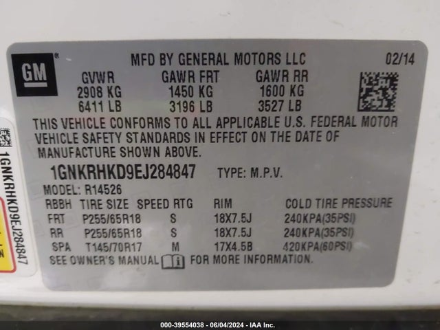 Chevrolet Traverse 2lt 2014 1GNKRHKD9EJ284847 Image 9