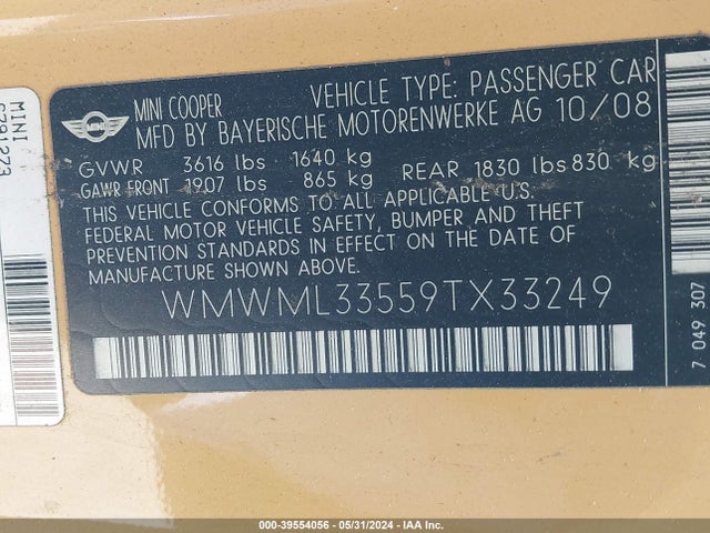 2009 MINI COOPER CLUBMAN WMWML33559TX33249 Photo 8