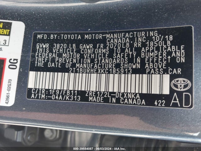 Toyota COROLLA LE 2019 2T1BURHEXKC185913 Image 9