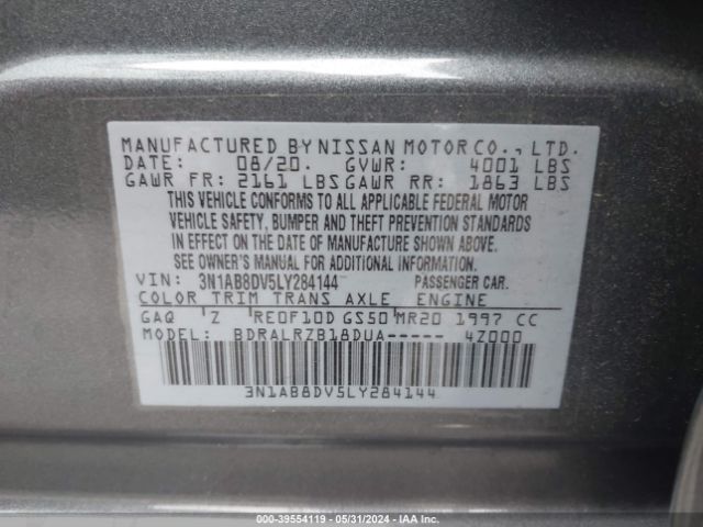 3N1AB8DV5LY284144 Nissan Sentra Sr Xtronic Cvt