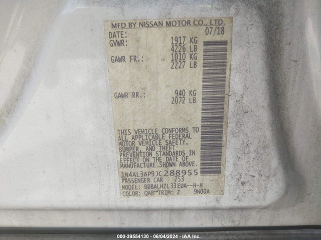 Nissan Altima 2.5 Sr 2018 1N4AL3AP9JC288955 Image 9