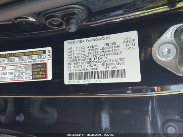 5J6RW2H82HL037647 Honda Cr-v Ex-l/ex-l Navi