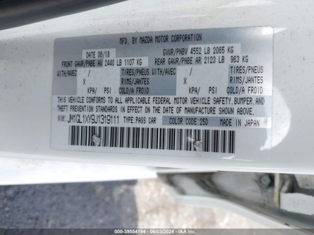 JM1GL1XY9J1319111 Mazda Mazda6 Signature