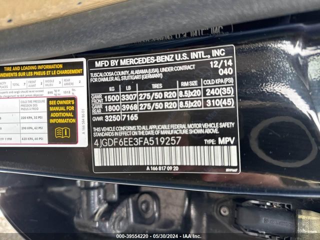 4JGDF6EE3FA519257 Mercedes-Benz Gl 450 4matic