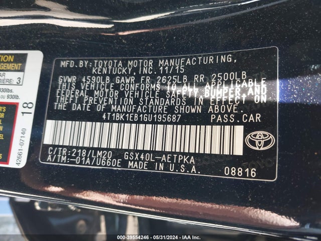 Toyota AVALON LIMITED 2016 4T1BK1EB1GU195687 Image 9