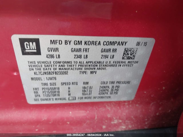 Chevrolet TRAX LTZ 2015 KL7CJNSB2FB233202 Image 9