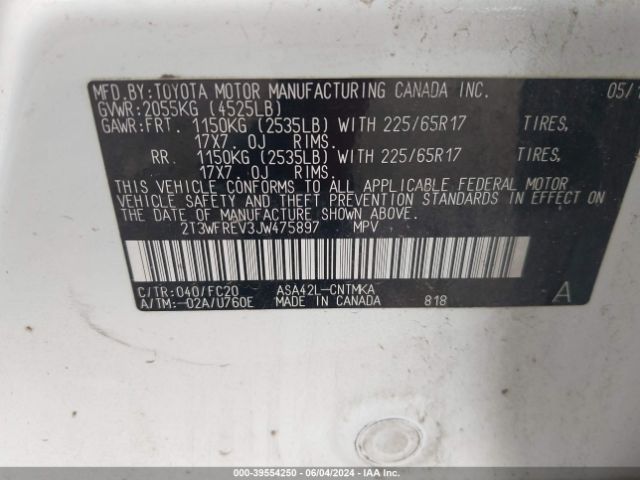 2T3WFREV3JW475897 Toyota Rav4 Xle