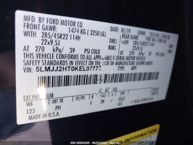 5LMJJ2HT0KEL07775 Lincoln Navigator Select