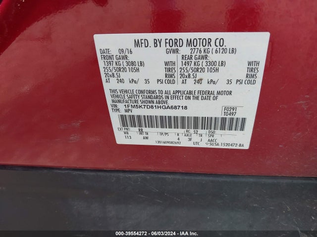 Ford EXPLORER XLT 2017 1FM5K7D81HGA68718 Image 9