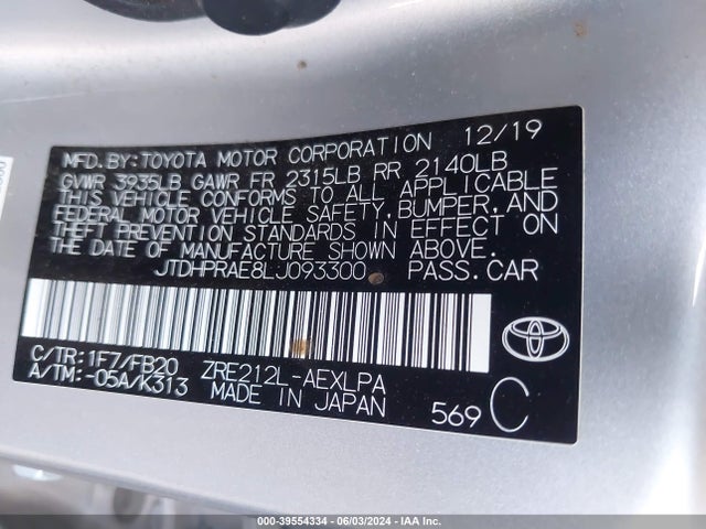 Toyota COROLLA LE 2020 JTDHPRAE8LJ093300 Image 9