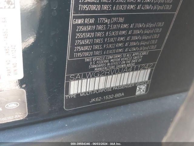 SALWG2RV0JA411242 Land Rover Range Rover Sport Se